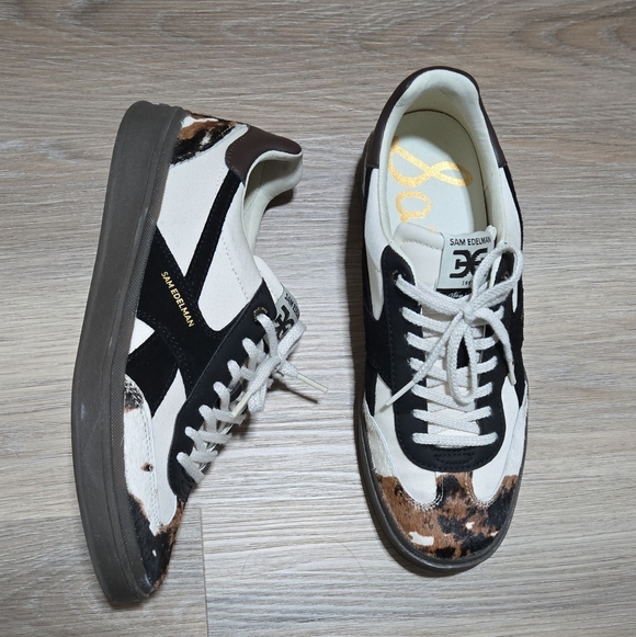 Sam Edelman Shoes - Sam Edelman Elthea Canvas Leather Cow Off White Black and Brown Sneakers Size 9